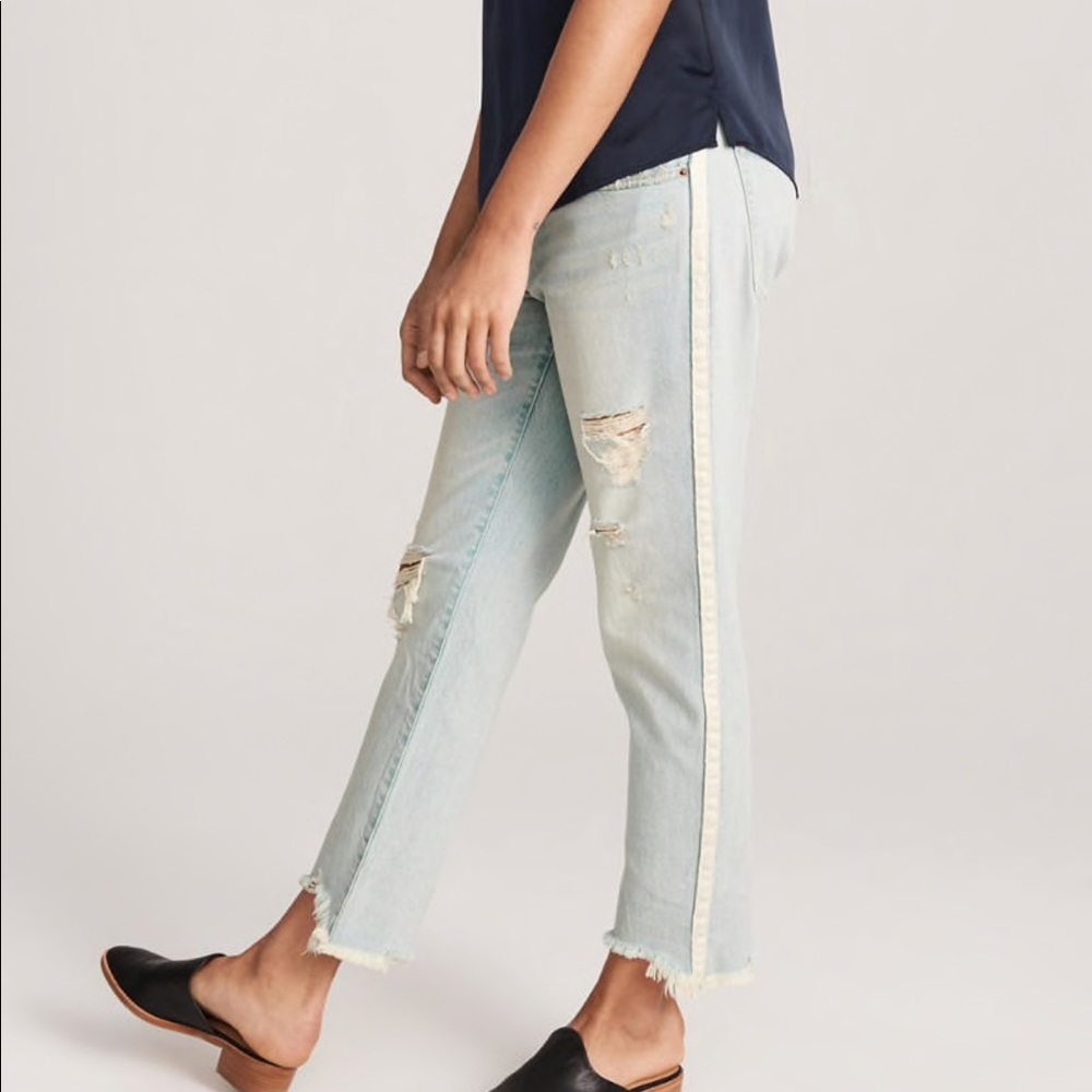 Light Wash Ripped Boyfriend + White Stripe Jeans